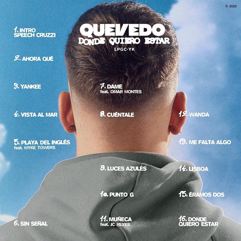 Contraportada de "DONDE QUIERO ESTAR", el primer disco de Quevedo.